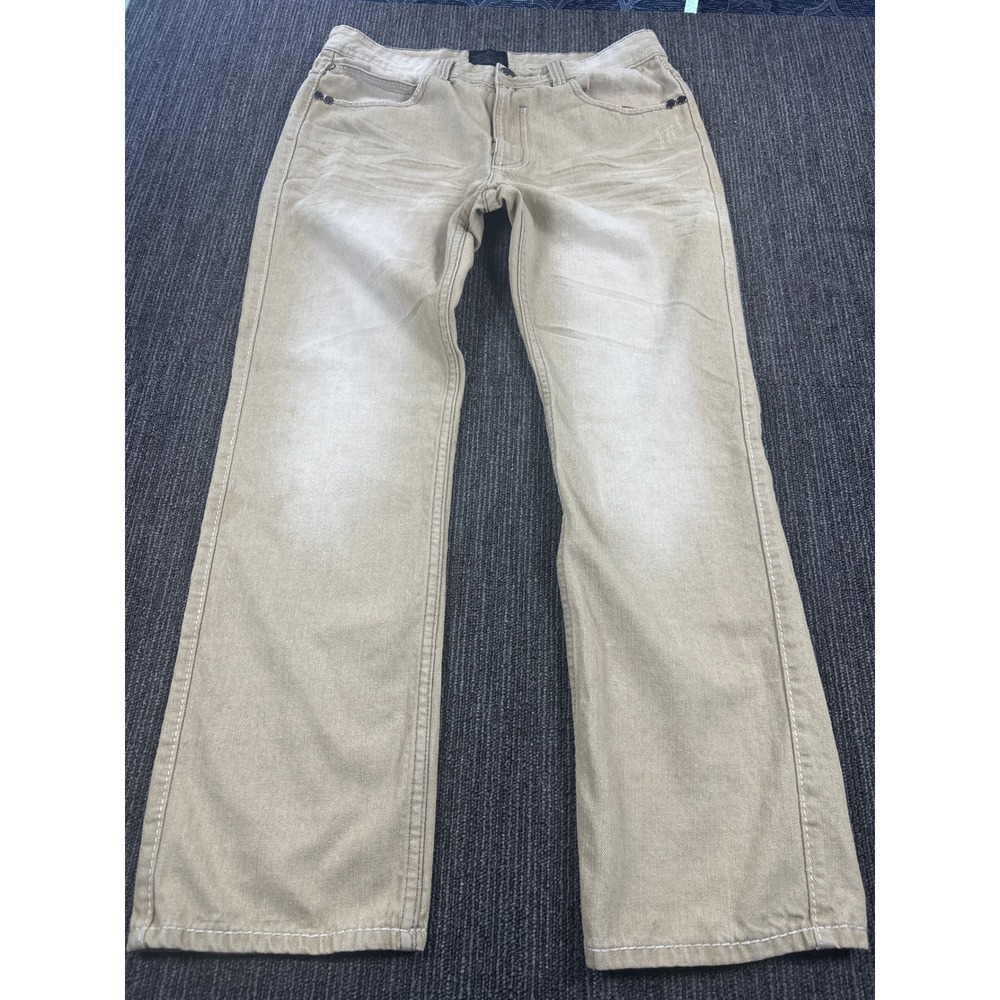 Montero Jeans Mens 34x30 Tan Khaki Faded Straight Leg Denim Y2K Contrast Stitch